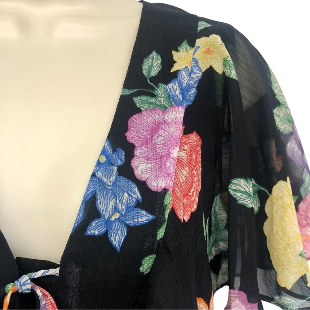 NWT Topshop Sheer Black Floral Flutter Sleeve Top Feminine Flirty Fun - Picture 5 of 16